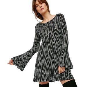 Free People Bella Knit Dress Small Black White Chevron Bell Sleeve Retro Boho
